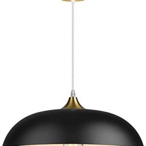 Emliviar 1-Light Dome Pendant Light, 13 Inch Modern Ceiling Hanging Light with Metal Dome Shade, Black and Gold Finish, 1901M BG/BK
