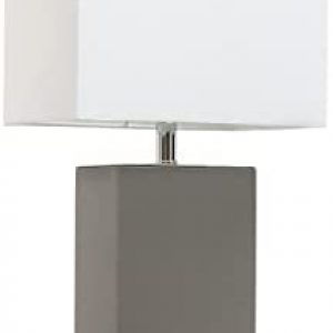 Elegant Designs LT1025-GRY Modern Leather Table Lamp with White Fabric Shade, Gray