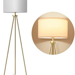 Tripod Floor Lamps for Living Room, Modern Standing Lamp with Drum Shade, Simple Industrial Tall Lamp, 9W LED Bulb Included – Brass