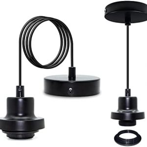 Industrial Pendant Lights,Mini Pendant Light Kit,Farmhouse Pendant Light Fixtures,Black Hanging Light Fixtures,DIY Pendant Lamp Cord,for Kitchen Island/Bedroom/Corridor,2 Pack