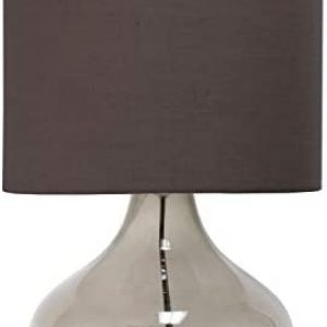 Simple Designs LT2063-SMG Small Glass Raindrop Bedside Table Lamp with Gray Fabric Shade, Smoke