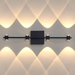 Up Down Wall Light, 4-Lights Indoor Modren Decorative Lighting Bathroom Vanity Light, 3000K Warm White Matte Black Led Spot Light,16W 1600lm Large Decor Wall Sconces for Living Room Stair Bedroom