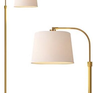 Oneach Modern Floor Lamp for Living Rooms LED Contemporary Arc Standing Lamps for Bedrooms Accent Tall Pole Gold Light for Reading with Hanging Lamp Shade Antique Brass