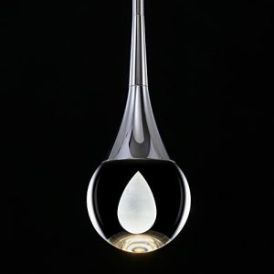 Pendant Light Fixtures 1-Light Mini Pendant Lighting for Kitchen，Chrome Globe Pendant LED Light Fixture，Teardrop Crystal Pendant Light for Bedroom Dining Room Bar