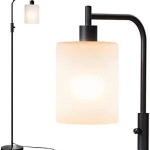 SUNMORY Industrial Floor Lamps for Living Room, Modern Floor Lamp with 3-Color Temperature LED Bulb, Tall Standing Lamp with White Frosted Hanging Glass Shade, Farmhouse Black Floor Lamp for Bedroom