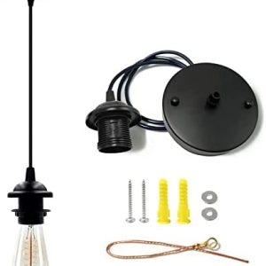 VTYXCTIGJ Industrial Mini Pendant Light Kit, Edison Retro Pendant, UL E26 Lamp Socket Vintage Pendant Light Cord, Mini Ceiling Hanging Light Fixtures, Adjustable Hanging Light Kit for Kitchen（Black）