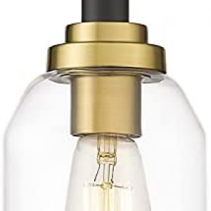 Zeyu Modern Gold Pendant Light, 1-Light Glass Hanging Light for Kitchen Dining Room, Clear Glass Shade, Black and Gold Finish, ZG33M1L BK+BG