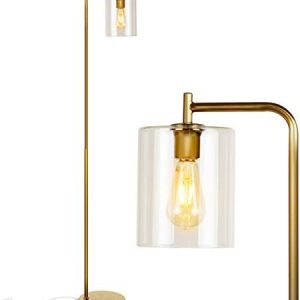 Brightech Elizabeth LED Floor lamp, Tall Lamp with Glass Shade & Edison Bulb, Industrial Lamp for Living Rooms & Offices, Vintage Standing Lamp for Bedroom in Farmhouse or Rustic Style – Gold