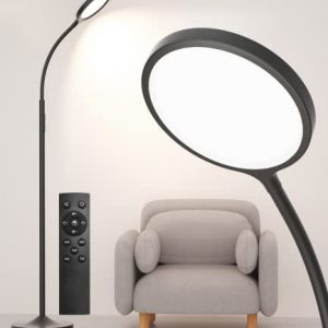 Luckystyle Floor Lamp,Super Bright Dimmable Led Floor Lamps for Living Room, Custom Color Temperature Standing Lamp with Remote Push Button, Adjustable Gooseneck Reading Floor Lamp for Bedroom Office