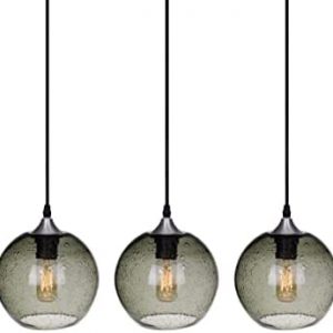 ARIAMOTION Pendant Lights Kitchen Island Glass Pendant Lighting Modern Farmhouse Light Fixtures Green Globe Seeded Bubbles Brushed Nickel 7.4 Inch Diam 3 Pack