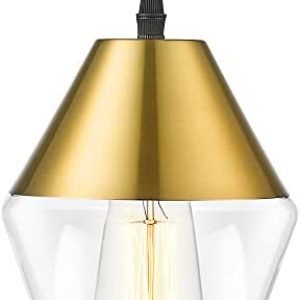 Glass Pendant Light Gold – HWH 1-Light Modern Hanging Light Fixtures with Adjustable Height for Kitchen Island, Dining Table, Schoolhouse, Brushed Gold Finish, 5HZG60M1L BK+BG