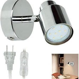 DLLT Indoor LED Wall Spotlight Adjustable Spot Light-3W Multi-Purpose Wall Lamp Classical Surface Mounted Downlight GU10 Bulb with US Plug for Bedside Headboard Picture, Polished Chrome, Warm White