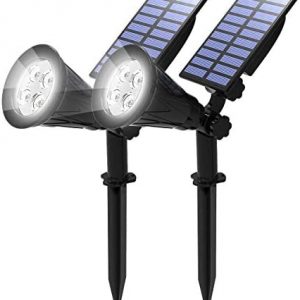 T-SUN Solar Spotlights, Waterproof Outdoor Solar Landscape Spot Lights Auto ON/Off Adjustable Solar Garden Lights LED Wall Lights for Patio, Driveway, Yard, Pool Area (White-2Pack)