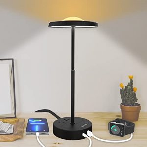 Table Lamp with USB and Outlets Power & Type C Charging Port, Touch Desk Lamp Control Retractable, 3 Way Dimmable, lamp for Bedroom, Living Room, Home Office