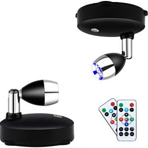 LEASTYLE Wireless Spotlight Battery Operated Spot Light Up Lights Indoor Mini Accent Lights Dimmable Art Lights LED Spotlights with Remote Stick on Anywhere Rotatable Wall Light ( RGB 2 Pack )