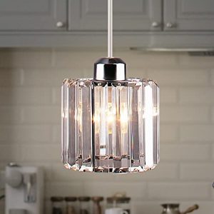 Crystal Pendant Light Mini Crystal Chandelier Flush Mount Ceiling Lighting Fixture Adjustable Hanging Light for Kitchen Island Dining Room Bedroom Hallway,E26 Bulb,Chrome