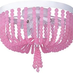 VILUXY Pink Acrylic Beaded Flush Mount Ceiling Light Rustic Mini Chandelier White Finishing for Girl Room, Kids Bedroom, Children Room，Nursery Room 3-Light