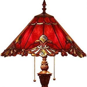 Bieye L10242 Baroque Tiffany Style Stained Glass Floor Lamp with 17-inch Wide Lampshade, 65-inch Tall (Red)