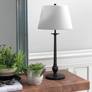 Wilmer 28″ Tall Table Lamp with Fabric Shade in Blackened Bronze/White