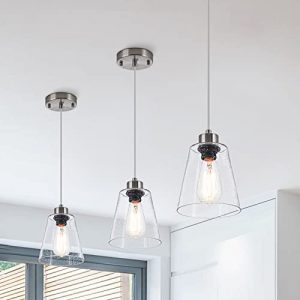 Glass Pendant Light Seeded Glass Pendant Light Fixture with Cone Lampshade for Kitchen Island,Dining Room,Living Room,Foyer,Hallway,6.30in, 1 Pack