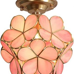 Bieye L10822 Petal Tiffany Style Stained Glass Close to Ceiling Light, 8 inches (Pink)