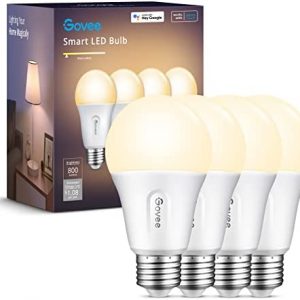 Govee Smart Light Bulbs, Wi-Fi and Bluetooth Light Bulbs, Works with Alexa & Google Assistant, 9W 60W Equivalent Dimmable LED Light Bulbs, 2700K Soft Warm White LED Bulbs, No Hub Required, 4 Pack