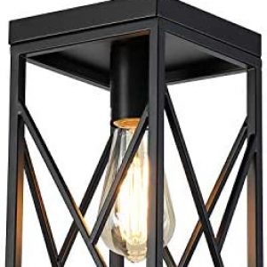 Modern Black Pendant Light with Metal Cage, One-Light Adjustable Rods Industrial Mini Pendant Lighting Fixture for Kitchen Island Cafe Bar Farmhouse, Black