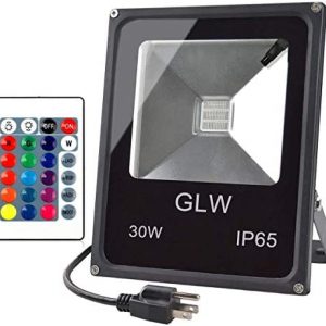 GLW LED RGB Flood Light Stage Lighting, 30W Outdoor Color Changing Lights with Remote Control, IP65 Waterproof Dimmable Wall Washer Light, Flood Lamp 16 Colors 4 Modes with US 3-Plug
