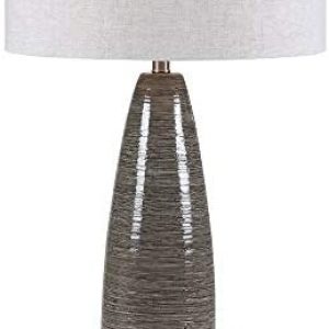 Uttermost 28280 Cosmo – 1 Light Table Lamp – 18 inches Wide by 18 inches deep, Rustic Black/Charcoal Gray/White/Brushed Nickel Finish with Light Gray Linen Fabric Shade