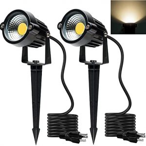Outdoor Landscape Lights 5W LED Garden Lights IP65 Waterproof COB Spotlights with Spiked Stand for Outdoor Indoor Lawn Yard Walls Trees Flags Decorative Lamp Warm White Lights, 2 Pack
