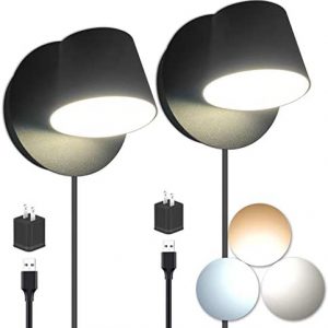 Adust Wall Lamps with Plug in Cord, Dimmable Wall Mounted Lamps, Bedroom Headboard Lamps for Bedroom, 8W 3000K 3000K, 4000K, 6000K (Black, 2 Pack)