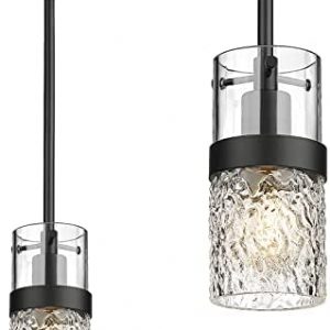 Black Pendant Lights, LMS Modern Industrial Pendant Lighting for Kitchen Island with Hammered Glass, LMS-172