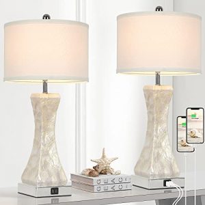 Set of 2 Table Lamps for Bedrooms, Touch Control Tall Bedside Nightstand Lamp Sets for Living Room Reading Table, 3-Way Dimmable White Coastal End Table Desk Lamps, Warm White, 2700K LED Bulb Included