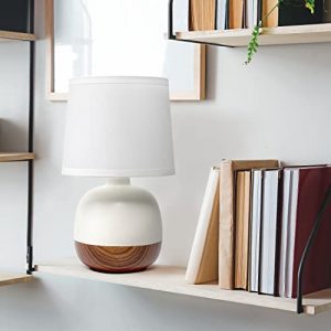 Simple Designs LT2078-DWW Petite Mid Century Table Lamp, Dark Wood and White