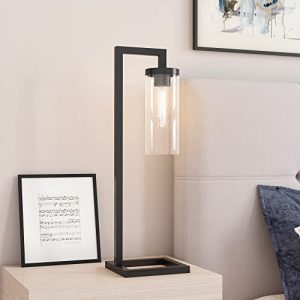 Malva 26″ Tall Table Lamp with Glass Shade in Blackened Bronze/Seeded
