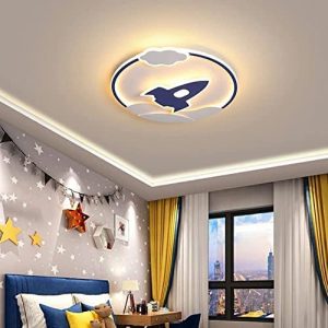 RUNNUP Modern Rocket Design Flush Mount Ceiling Light Metal LED Ceiling Lamp Round Flushmount Lighting 19.6Inch Fixture for Bedroom Kid’s Room