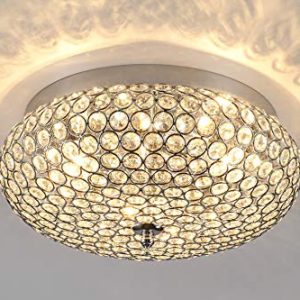 Amabao Lighting, 3-Light Chrome Finish Crystal LED Flush Mount Light Fixture, Ceiling Light Fixture for Bedroom, Living Room, Dining Room, Hallway, E12, 4WX 3 LED Bulbs Not Included