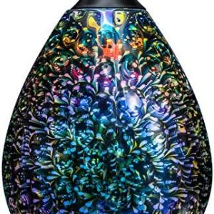 3d Glass Pendant Light, Modern Kitchen Pendant Lighting with Colored Hammered Shade, 3D Reflection Glass Hanging Pendant Ceiling Light Fixture for Living Room Bedroom Island Restaurant Bar, 8in Chrome