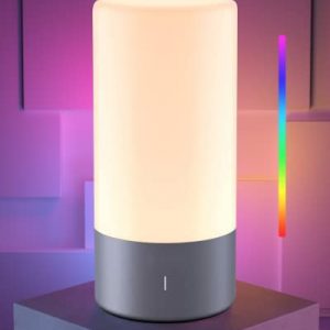 Table Lamp, [Advanced] Bedside Touch Control Lamp for Bedroom 3 Level Dimmable Warm White Lights with 256 RGB Color Mode Modern Deisgn Smart Nightstand Desktop LED Lamps Portable for Read