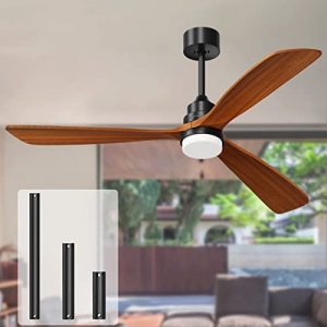 Obabala Ceiling Fan Outdoor Wood Ceiling Fan with lights Remote Control 52 Inch Patios Fan with Light Noiseless DC Motor with 3 Downrods -Matte Black