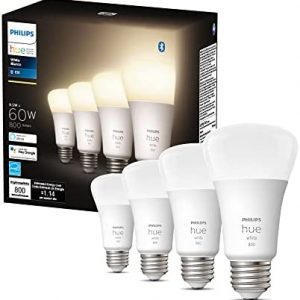 Philips Hue 476977 A19 Smart Light Bulb, 4 Pack, White, 4 Count