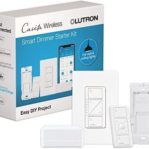 Lutron Caséta Wireless Smart Lighting Dimmer Switch Starter Kit with Caséta Smart Hub and Pico Bracket | Works with Alexa, Google Assistant, Ring, Apple HomeKit | P-BDG-PKG1W-A