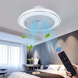 PINFM Ceiling Fan with Light Bladeless Ceiling Fan with Remote Control Smart LED Dimmable Lighting Indoor Low Profile Ceiling Fan Flush Mount.