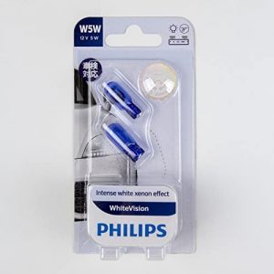 Philips WhiteVision Intense White Xenon Effect W5W 12V 5W 194 T10 Bulbs (2 Pack) 12961WHV