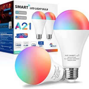 LOHAS Smart LED Bulbs, Music Sync, RGBCW Color Changing, WIFI Dimmable LED Bulbs, A21 E26 14W 100W Equivalent Smart Light Bulb with APP, 1400lumen for Party Home Decor Bedroom, No Hub Required, 2 Pack